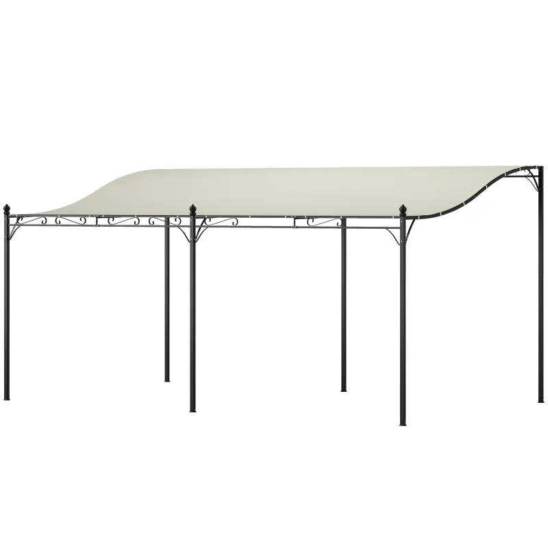 10' x 16' Wall-Mounted Outdoor Pergola Canopy, Metal Patio Canopy with Drainage Holes for Backyard Garden, Cream White