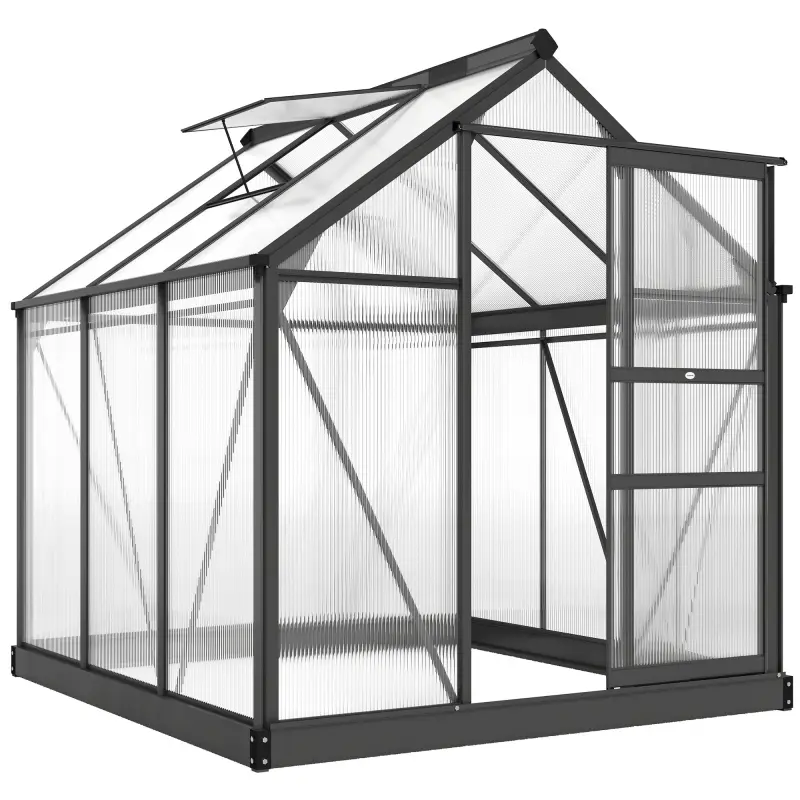 Polycarbonate Greenhouse, Heavy Duty Outdoor Aluminum Walk-in Green House Kit Vent Door, 6.2'x6.2'x6.6' Gray