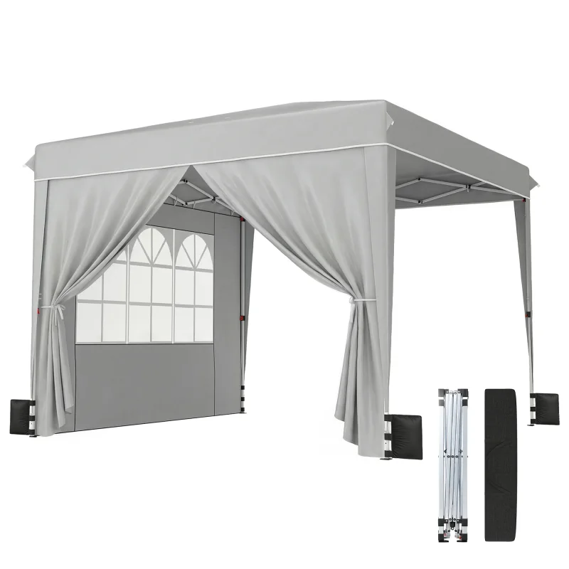 10 x 10 ft Pop Up Canopy Tent with Sidewalls, UPF50+ Outdoor Portable Instant Canopy Shelter with Carry Bag, Light Gray