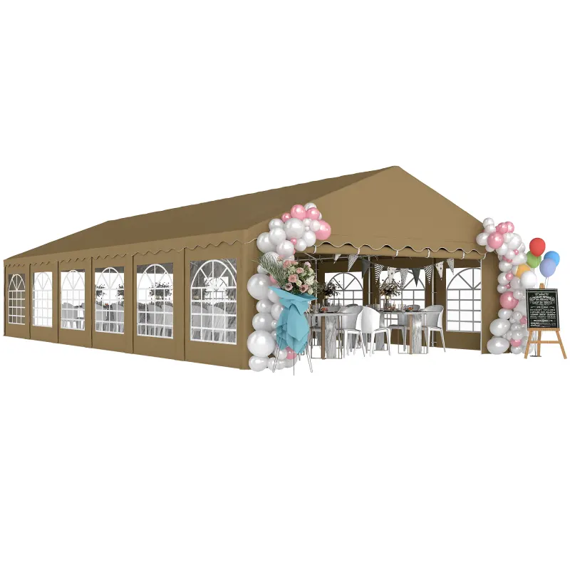 20' x 40' Party Tent, Outdoor Canopy Tent with Removable Sidewalls, 12 Windows for Parties, Wedding, Events, BBQ, Brown