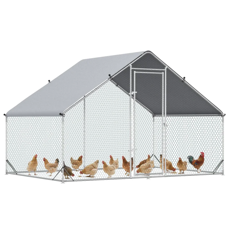 Large Chicken Coop Metal Chicken Run with Waterproof and Anti-UV Cover, Spire Shaped Walk in Fence Cage Hen House for Outdoor and Yard Farm Use, 1" Tube Diameter, 9.8' x 6.6' x 6.6'