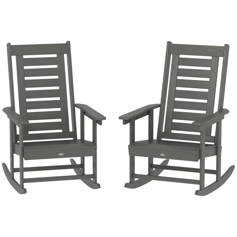 2 Pieces Outdoor Rocking Chairs, HDPE Patio Rockers with 28" High Back, Wide Armrests for Porch Backyard, Dark Gray