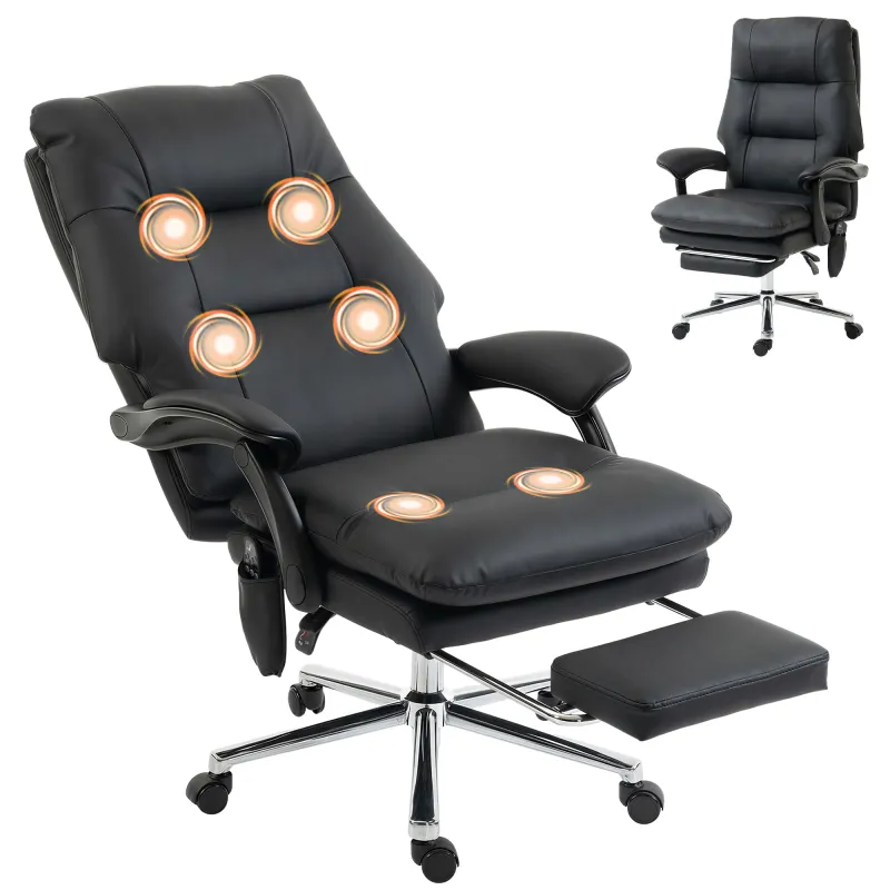 Massage Office Chair with 6-Point Vibration, Pet-Friendly Faux Leather Ergonomic Executive Desk Chair, Black