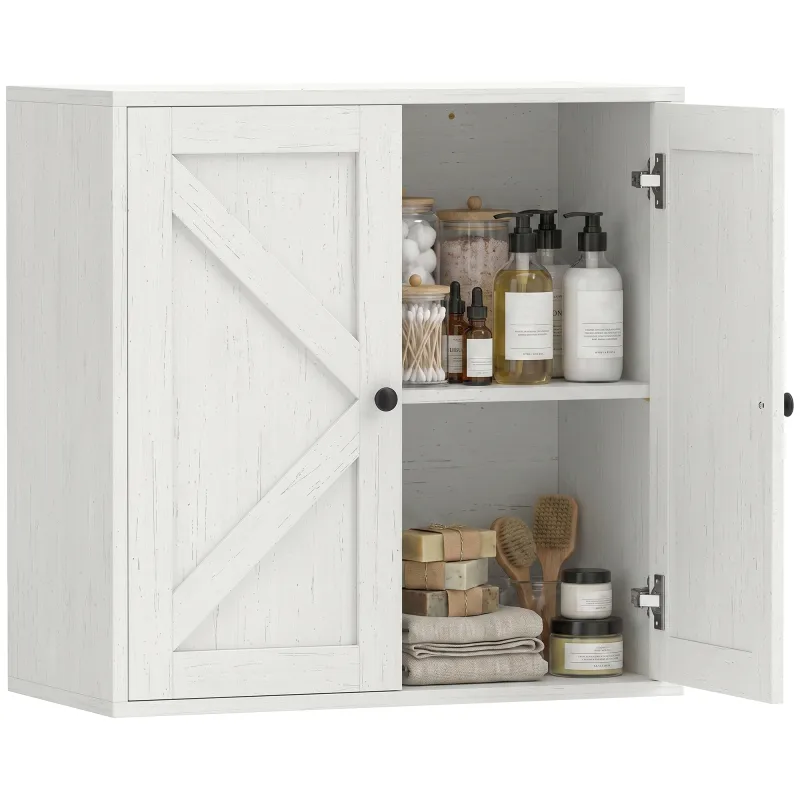 Bathroom Wall Cabinet, Farmhouse Bathroom Cabinet Wall Mount with 2 Shelves, White Wood Grain