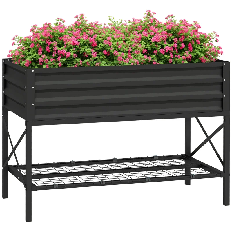 Galvanized Raised Garden Bed, Metal Planter Box with Legs, Storage Shelf and Bed Liner, Black