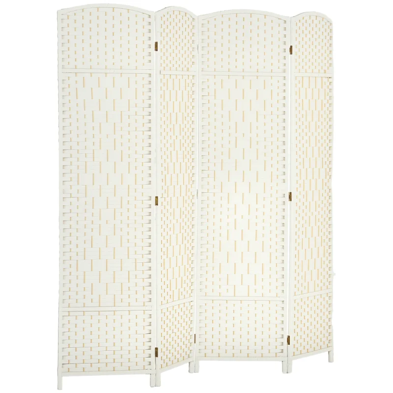 Folding Room Divider Screen 4 Panel 6' Tall Privacy Screen Freestanding Wood Partition for Home Office, White