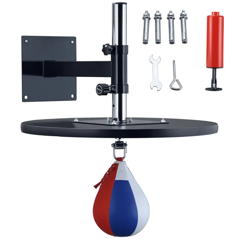 Speed Bag Boxing Punching Bag Wall Mount Height Adjustable, MMA, Martial Arts, and Boxing Equipment for Training at Home, Heavy-Duty Steel Platform, Strong PVC Leather, 9" H x 7" Dia.