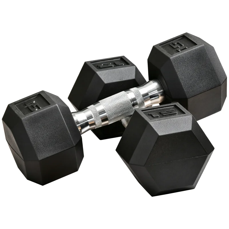 2 x 15lbs Hex Dumbbell Set of 2, Rubber Weights Exercise Fitness Dumbbell with Non-Slip Handles, Anti-roll, for Women or Men Home Gym Workout, Black