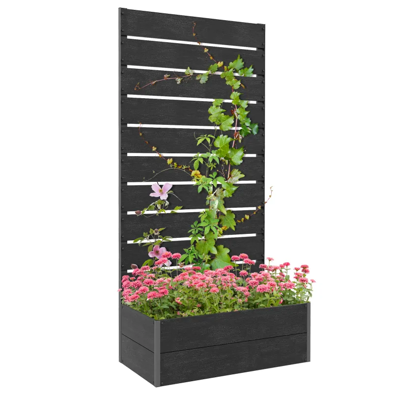 Trellis Planter for Climbing Plants, Raised Garden Bed with Trellis, Planter Box for Outdoor, 28.25" x 15" x 59", Black