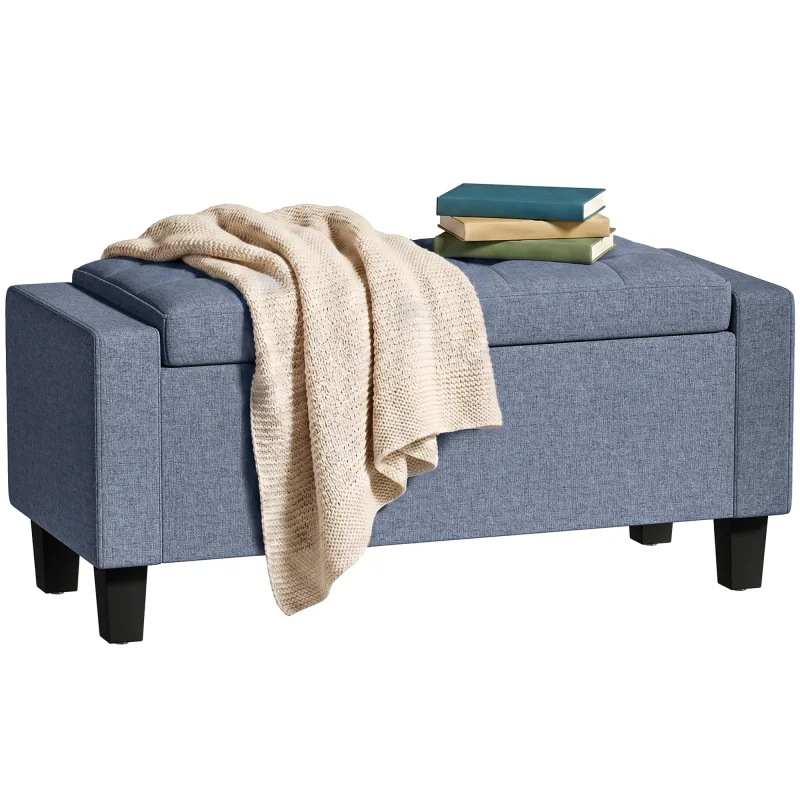 Storage Ottoman, Storage Bench with Wooden Legs, Tufted Armrests for Entryway, Living Room, Bedroom, 36.6", Dark Gray