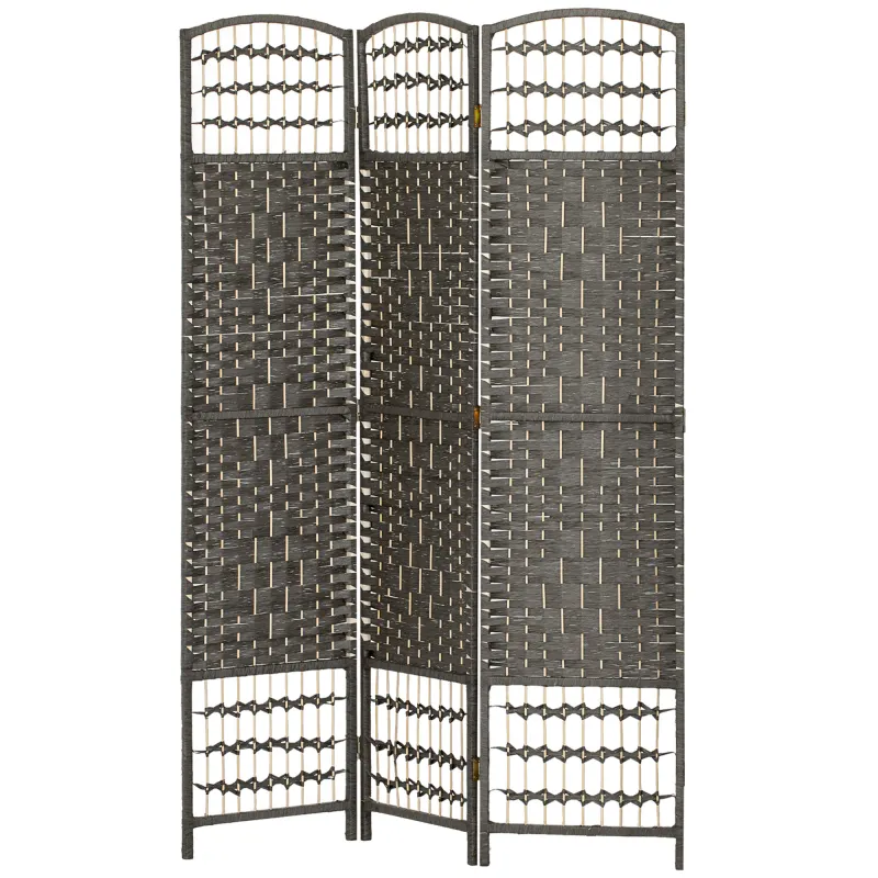 3 Panel Folding Room Divider Portable Privacy Screen Wave Fiber Room Partition for Home Office Dark Gray