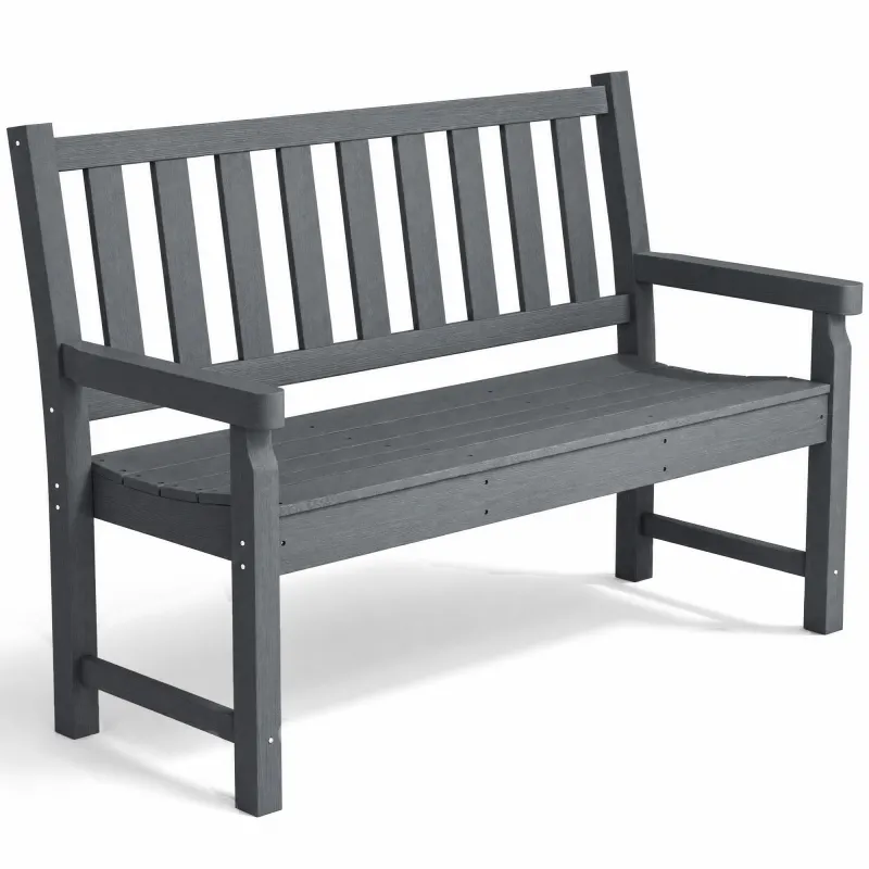 2-Person Garden Bench, HDPE Outdoor Bench with 530 lbs Capacity, Curved Seat for Backyard, Park, Porch, Lawn, Gray