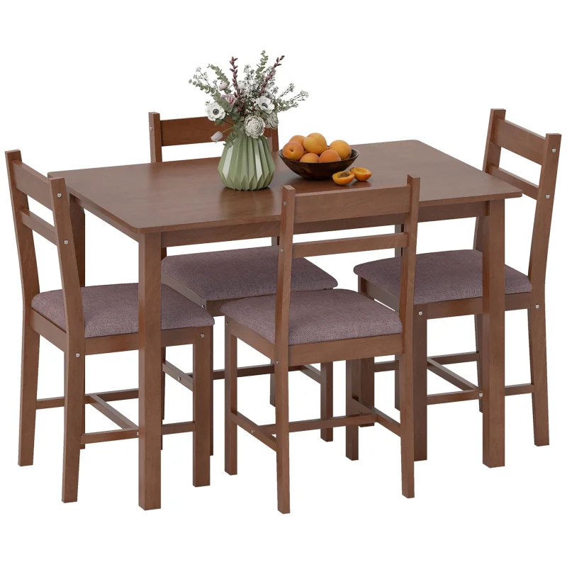 5-Piece Solid Wood Dining Table Set for 4, Farmhouse Kitchen Table with Upholstered Chairs for Dining Room, Light Brown