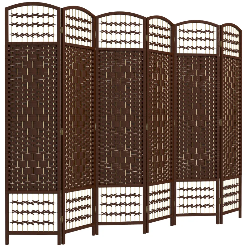 6 Panel Folding Room Divider Portable Privacy Screen Wave Fiber Room Partition for Home Office Brown