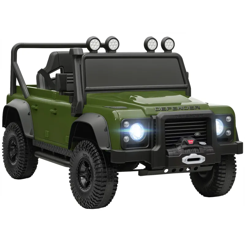 Land Rover Licensed Electric Car for Kids with Remote Control, Dual Motors, Spring Suspension, LED Lights, Dark Green