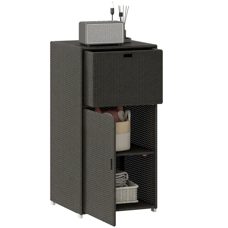 Outdoor Towel Rack for Pool w/ Drawer & Cabinet, Dark Brown