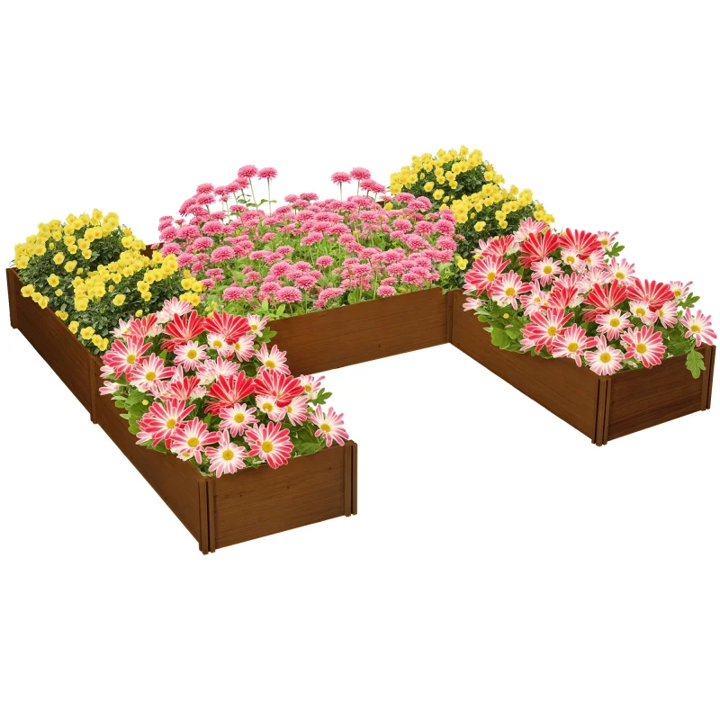 Raised Garden Bed, Set of 5 Large Wooden Box Planters for Outdoor Plants Vegetables Flowers Herbs, 7.5x7.5x1ft, Brown