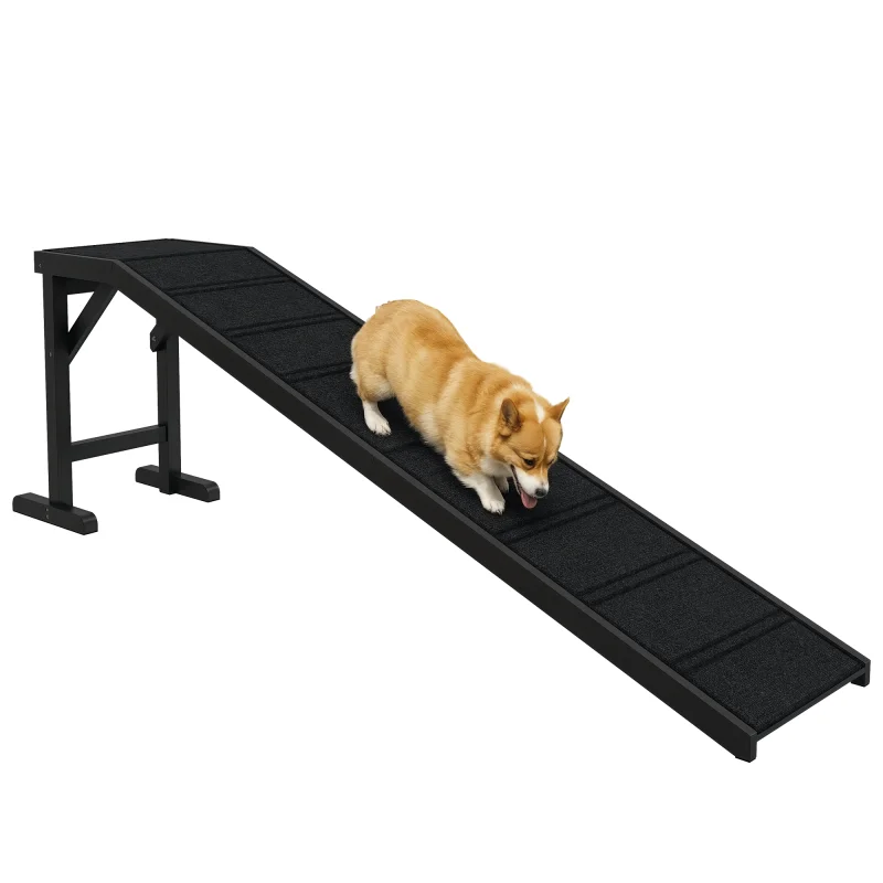 Dog Ramp w/ Non-Slip Carpet and Top Platform, 74" x 16" x 25", Black