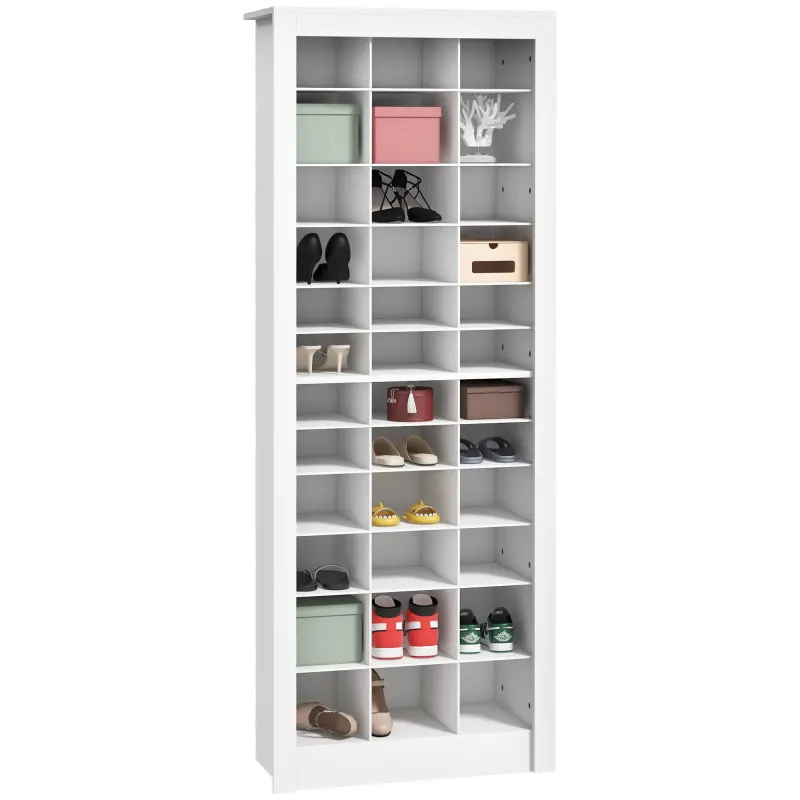 71" Shoe Storage Cabinet with 3 Heights of Open Cubes for 36 Pairs, Narrow Shoe Organizer, White