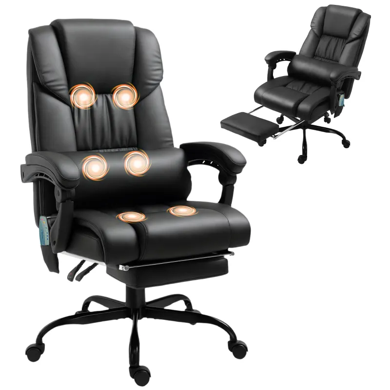 Massage Office Chair with 6 Vibrating Points, High Back Reclining Office Chair with Footrest and Remote, Black