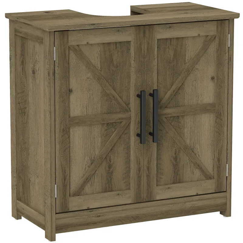 Farmhouse Pedestal Sink Storage Cabinet, Bathroom Sink Cabinet with 2 Barn Doors and Adjustable Shelf, Light Gray