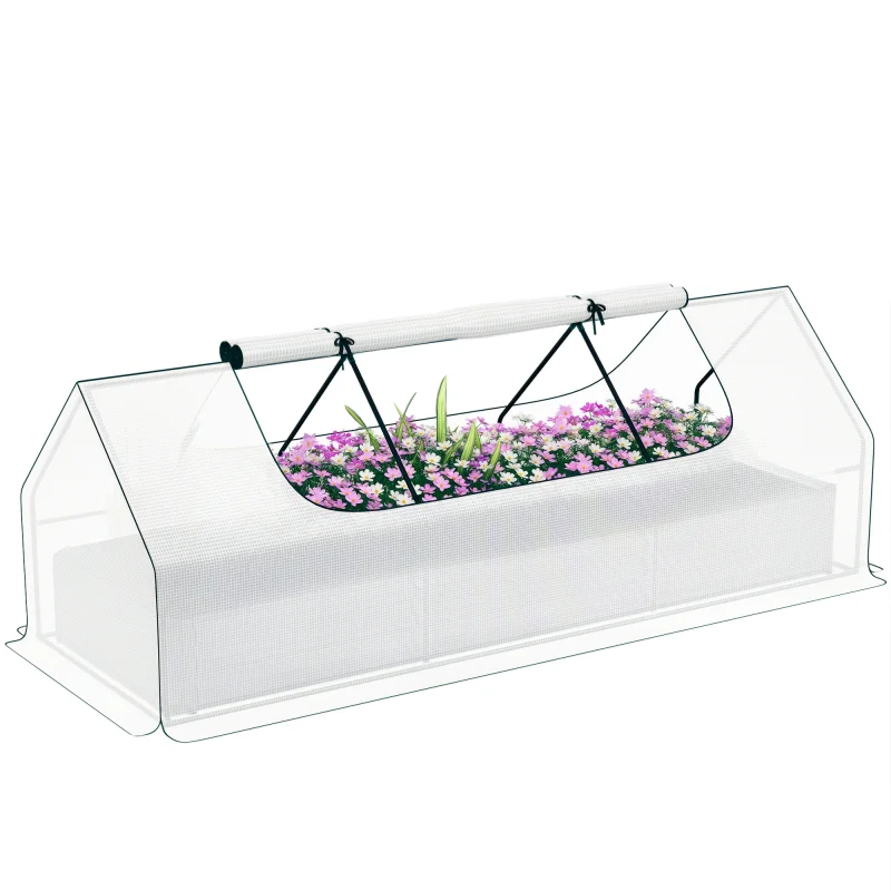 8.6 x 3 x 1ft Metal Planter Box with Mini Greenhouse, Galvanized Raised Garden Bed with Cover, White and Silver