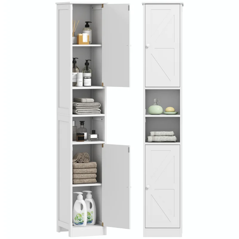 Narrow Tall Bathroom Storage Cabinet, 70" Slim Freestanding Bathroom Cabinet with Adjustable Shelves, Open Shelves