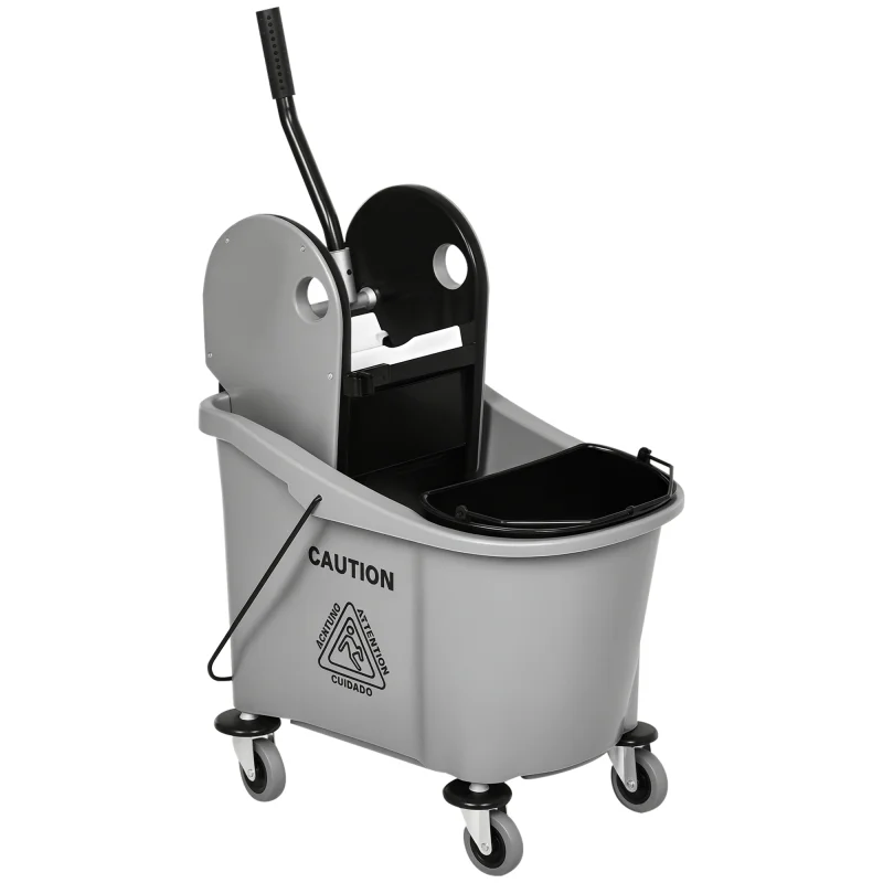 9.5 Gallon (38 Quart) Mop Bucket with Wringer Cleaning Cart, 4 Moving Wheels, Mop-Handle Holder & 2 Separate Buckets, Gray