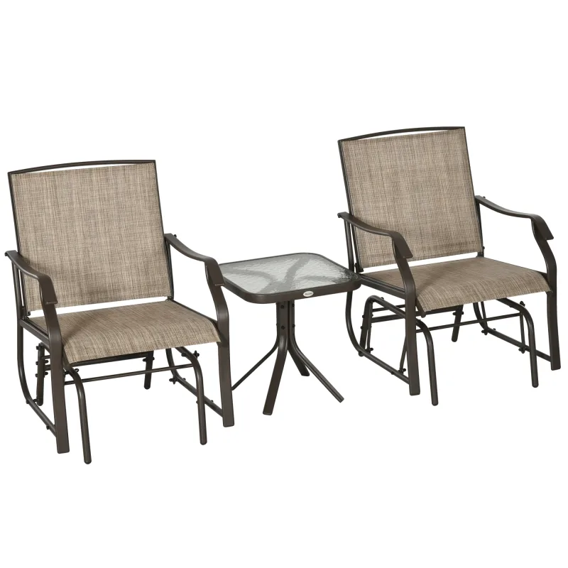 3 Piece Outdoor Glider Chair with Coffee Table Bistro Set, 2 Patio Rocking Swing Chairs with Breathable Sling Fabric
