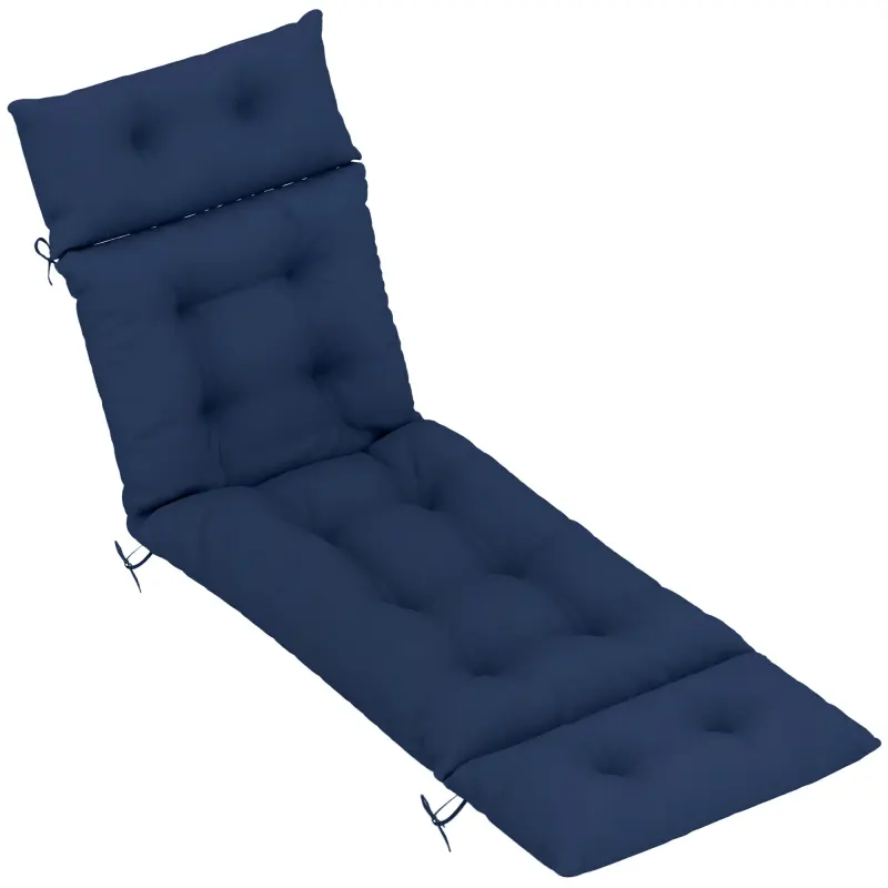 Outdoor Chaise Lounge Cushion, Tufted Thick Patio Lounge Chair Cushion with Ties, 74.8 in. x 22 in. x 4 in., Navy Blue