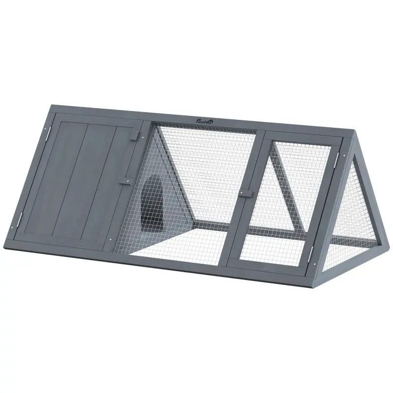Rabbit Hutch, Wooden Guinea Pig Hutch with Run and Doors, Outdoor Triangle Bunny House for Rabbits,Duck and Chicken