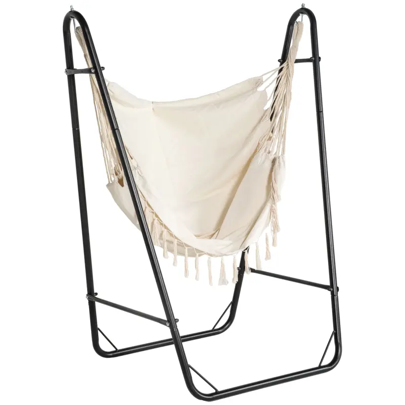 Hammock Chair with U Shape Stand, Hammock Swing Chair with A Side Pocket, Cream White