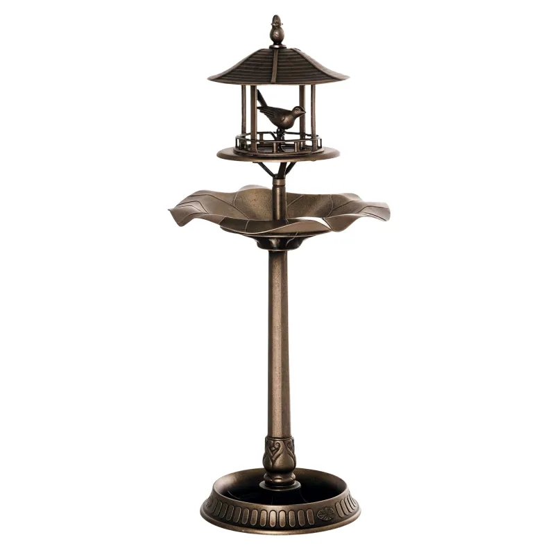 3 in 1 Garden Bird Bath Bowl Pedestal with Bird Feeder, Large Water Basin, Underneath Flower Planter, Bronze