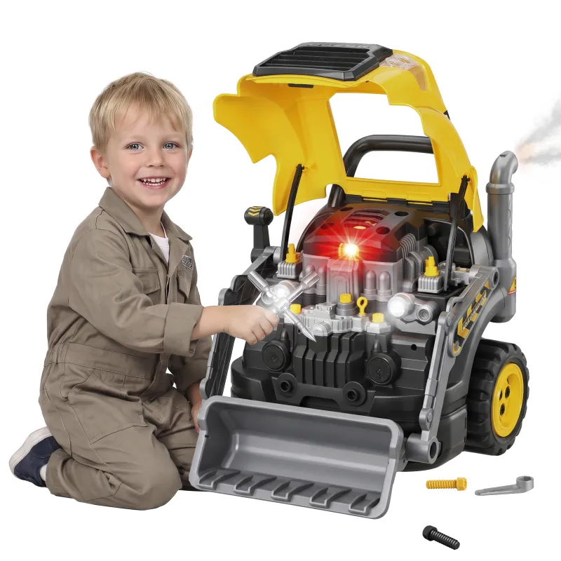 Truck Engine Toy, Kids Mechanic Repair Set with Spray, Lights, Sounds, Educational Excavator Gifts for 3-6 Years