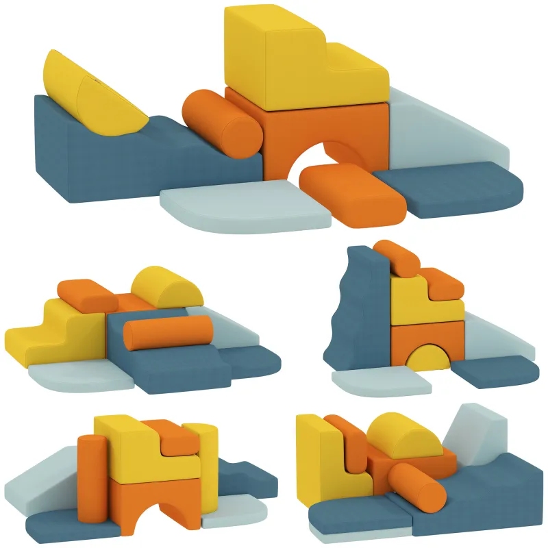 9-Piece Soft Play Set, Kids Soft Play Foam Blocks with Detachable Cover for Climbing and Crawling, Multicolored
