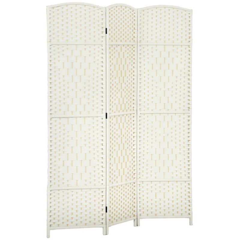 Folding Room Divider Screen 3 Panel 6' Tall Privacy Screen Freestanding Wood Partition for Home Office, White