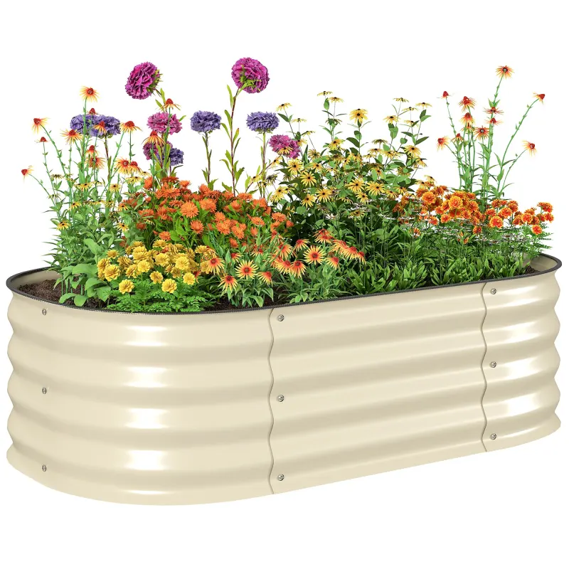3.4' x 2' x 1' Galvanized Raised Garden Bed Kit, Metal Planter Box with Safety Edging, Cream
