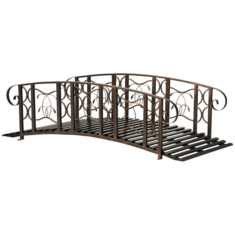6' Metal Arch Backyard Garden Bridge with 660 lbs. Weight Capacity, Safety Siderails, Vine Motifs, Easy Assembly, Brown