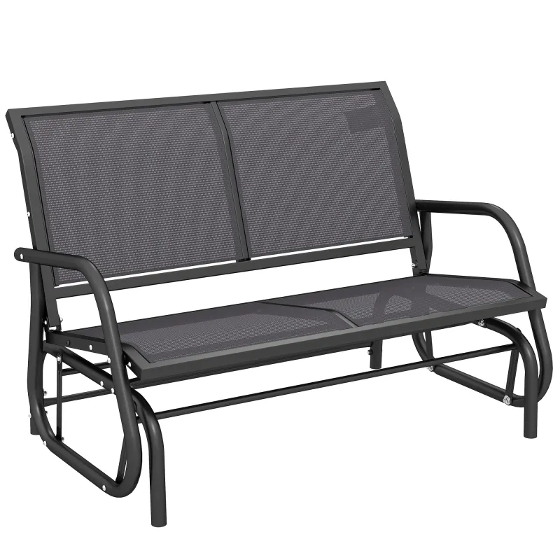 2-Person Outdoor Glider Bench, Patio Double Swing Rocking Chair Loveseat with Steel Frame, Gray