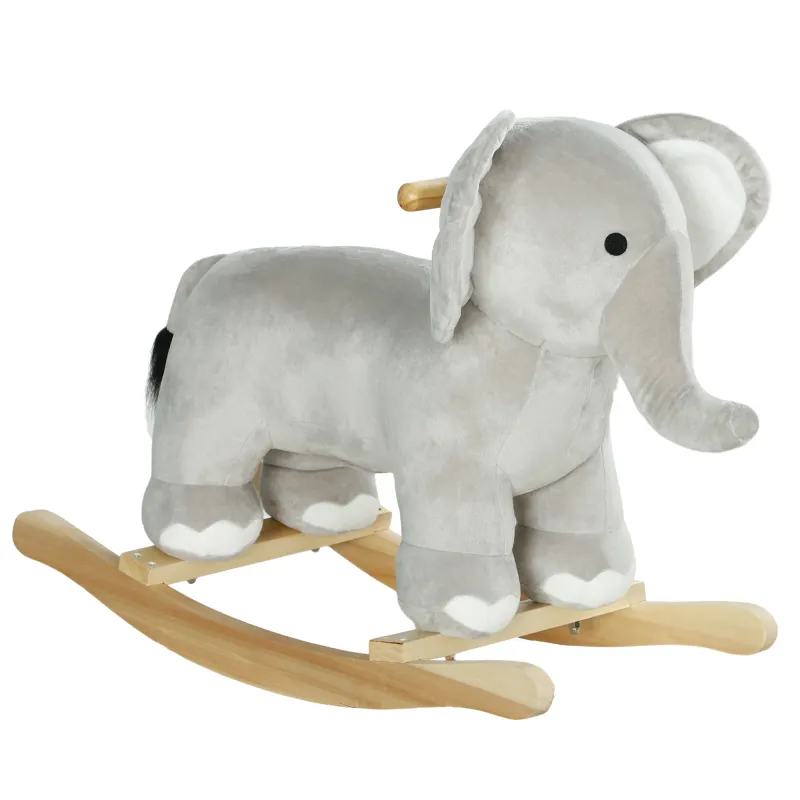 Kids Rocking Animal, Elephant Rocker with Realistic Sounds, Plush Ride on Toy for Years 2-4, Gray