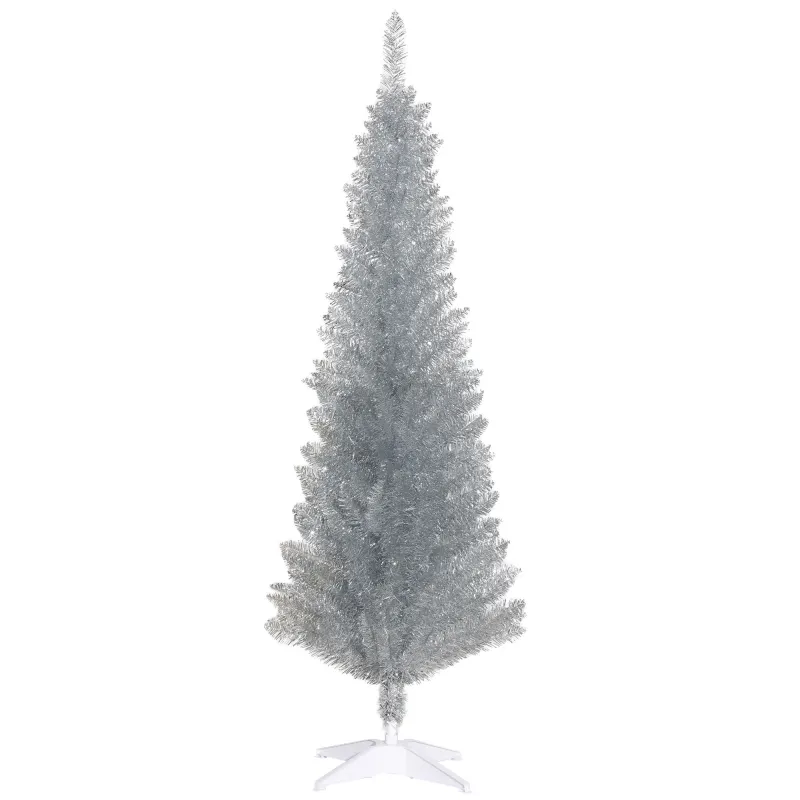 5ft Unlit Pencil Artificial Christmas Tree with Realistic Branches and 294 Tips, Plastic Base, Silver