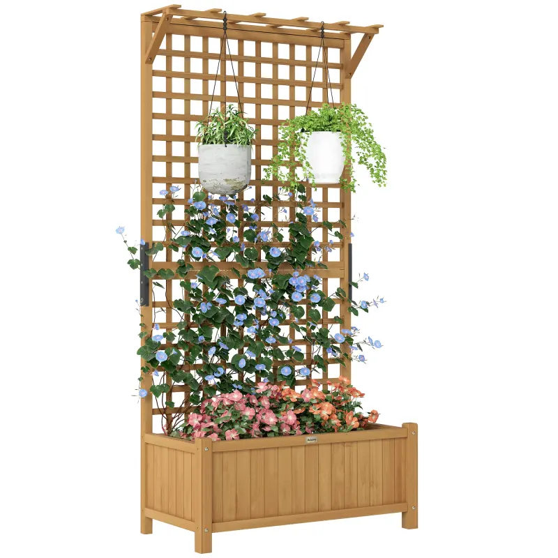 Wood Planter with Trellis for Vine Climbing, Raised Garden Bed, Privacy Screen for Backyard, Patio, Yellow