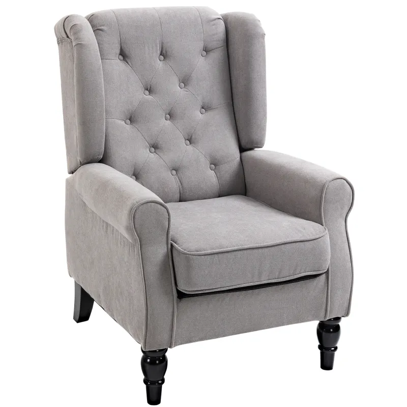 Mid-Century Modern Accent Chair, High Wingback Reading Chair, Button-Tufted Upholstered Fabric Armchair with Retro Wood Legs for Apartment, Living Room, Bedroom, Gray