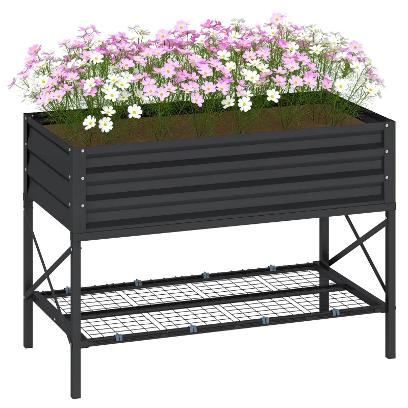 Galvanized Raised Garden Bed, Metal Planter Box with Legs, Storage Shelf and Bed Liner, Dark Gray