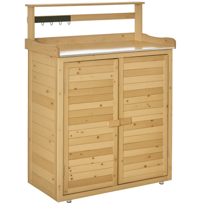 Backyard Garden Tool Storage Shed, Outdoor Storage & Potting Bench with 2 Magnetic Close Doors & Large Interior Storage Space