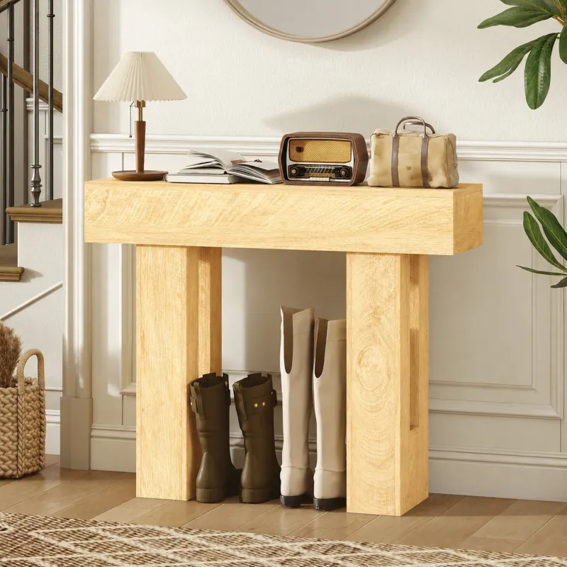 42 Inch Console Table, Sofa Table Behind the Couch with Thickened Tabletop for Living Room, Hallway, Entrance, Oak