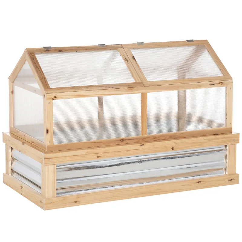 Raised Garden Flower Bed Kit w/ Greenhouse, Wooden Cold Frame Planter, Natural