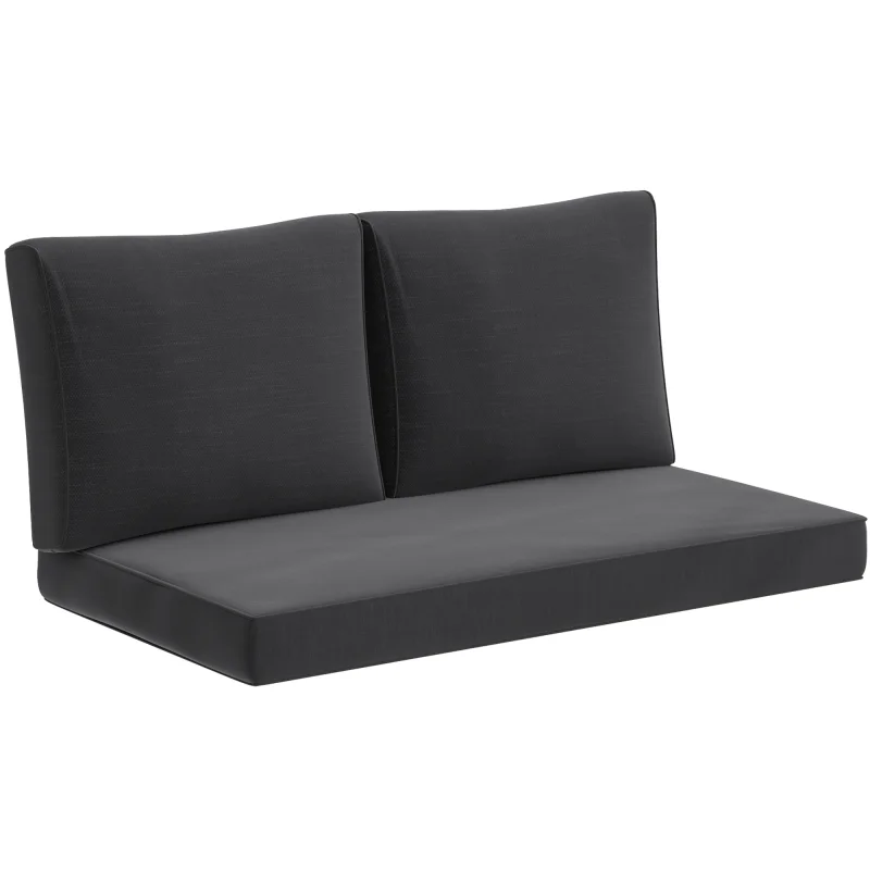 2 Seat Patio Furniture Cushions, Thick Outdoor Loveseat Cushion Set with Removable Cover, 46x26x5 in, Black