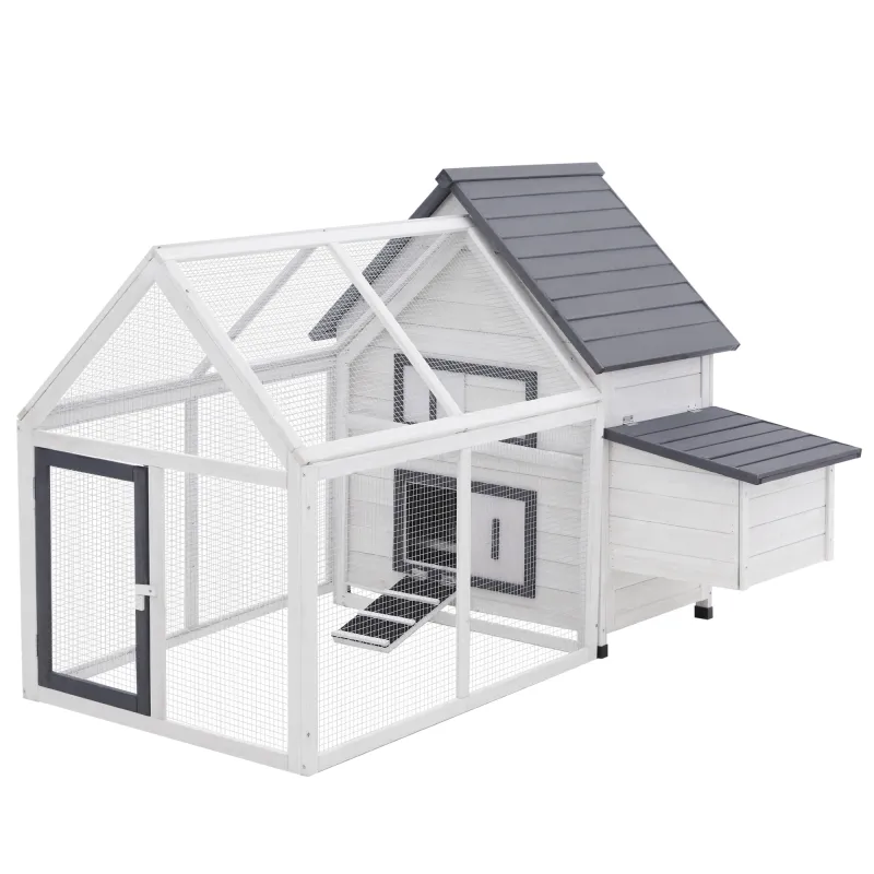 65" Chicken Coop Wooden Chicken House Rabbit Hutch Poultry Cage Hen Pen Backyard with Nesting Box, Ramp, Run