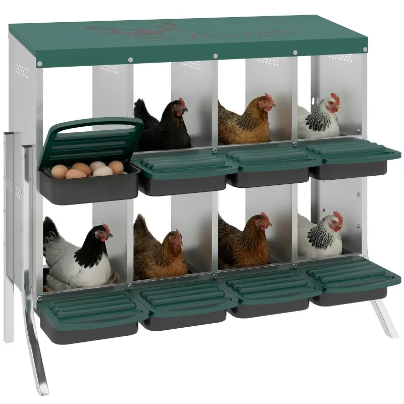 Chicken Nesting Boxes, 8 Compartment Metal Nesting Boxes for Chickens, Two-Tier Egg Laying Boxes with Vented Holes